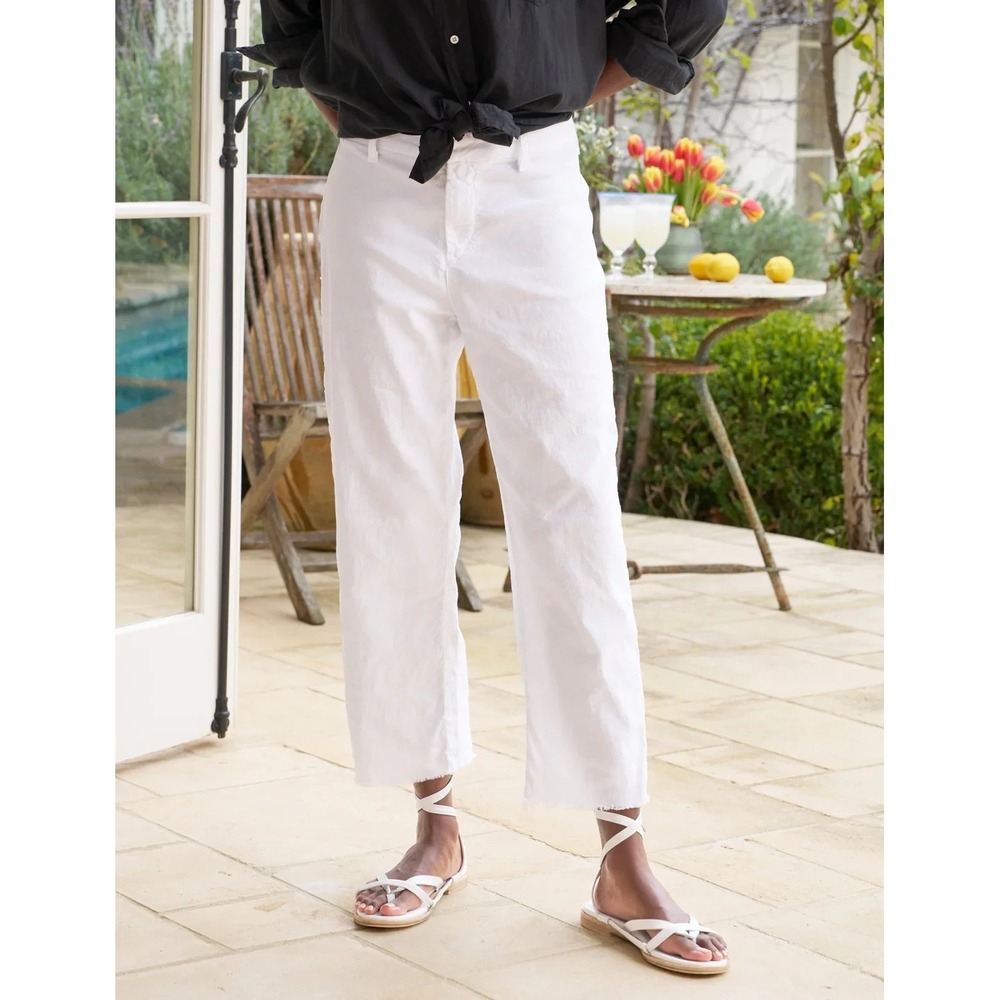 Frank & Eileen Linen Pants 4 White Kinsale Flax Blend Crop Raw Hem Stretch Beach